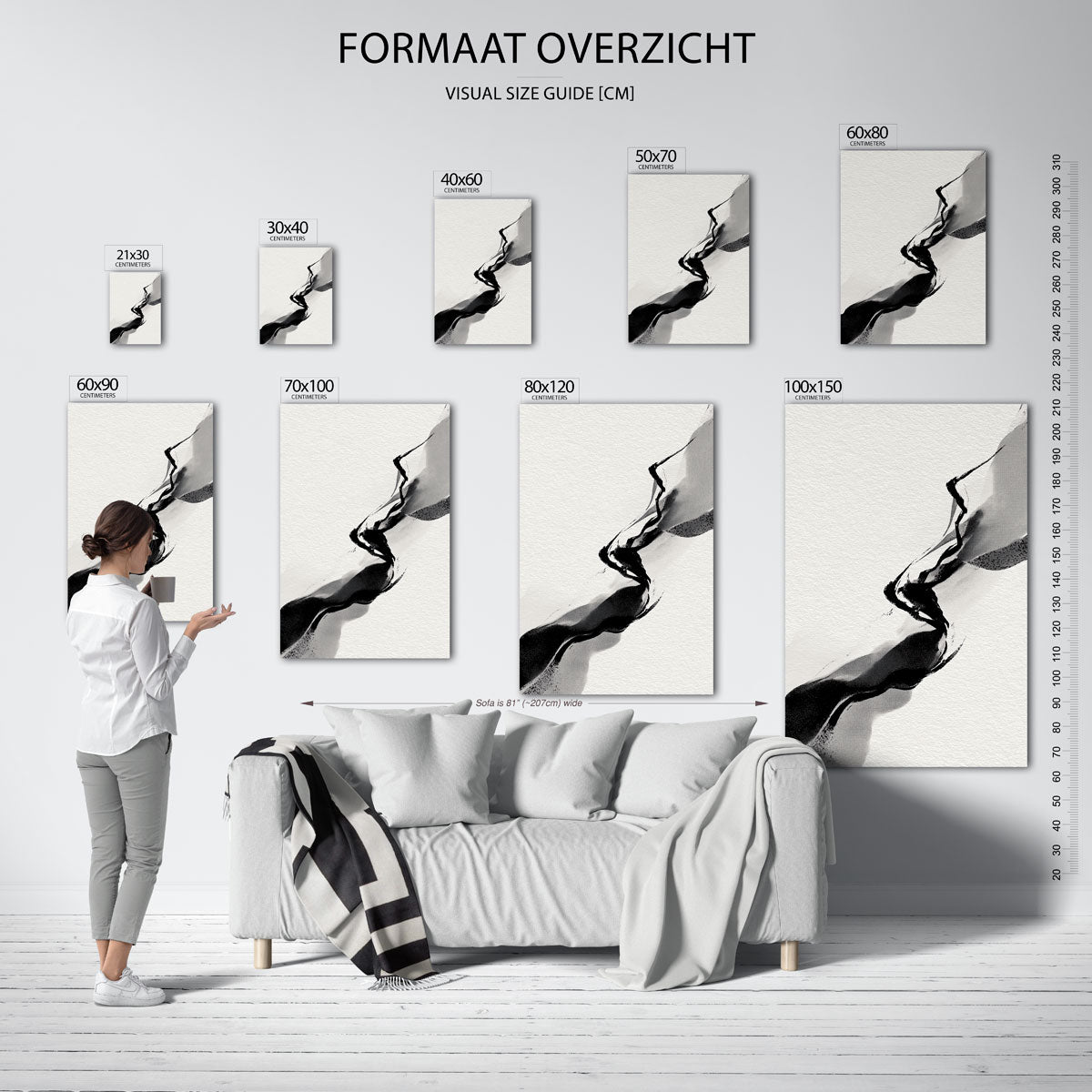 Abstracte zwart wit – staande muurposter met abstracte vormen