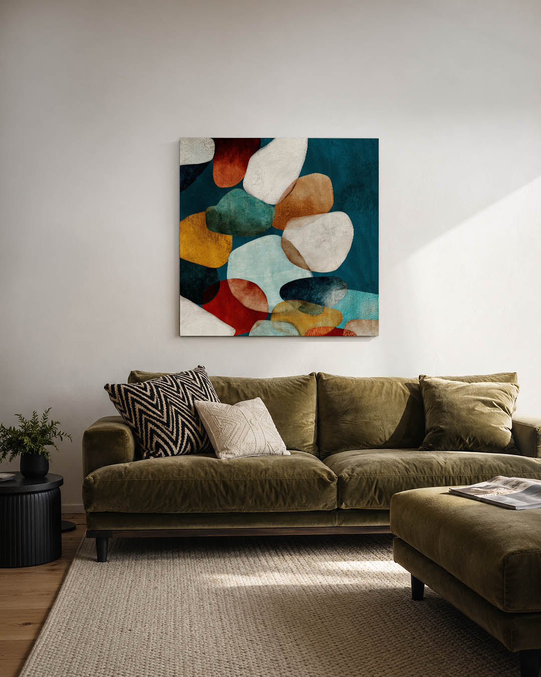 Organische vormen compositie kunstwerk – derde productweergave – dit werk toont een verzameling overlappende, organische