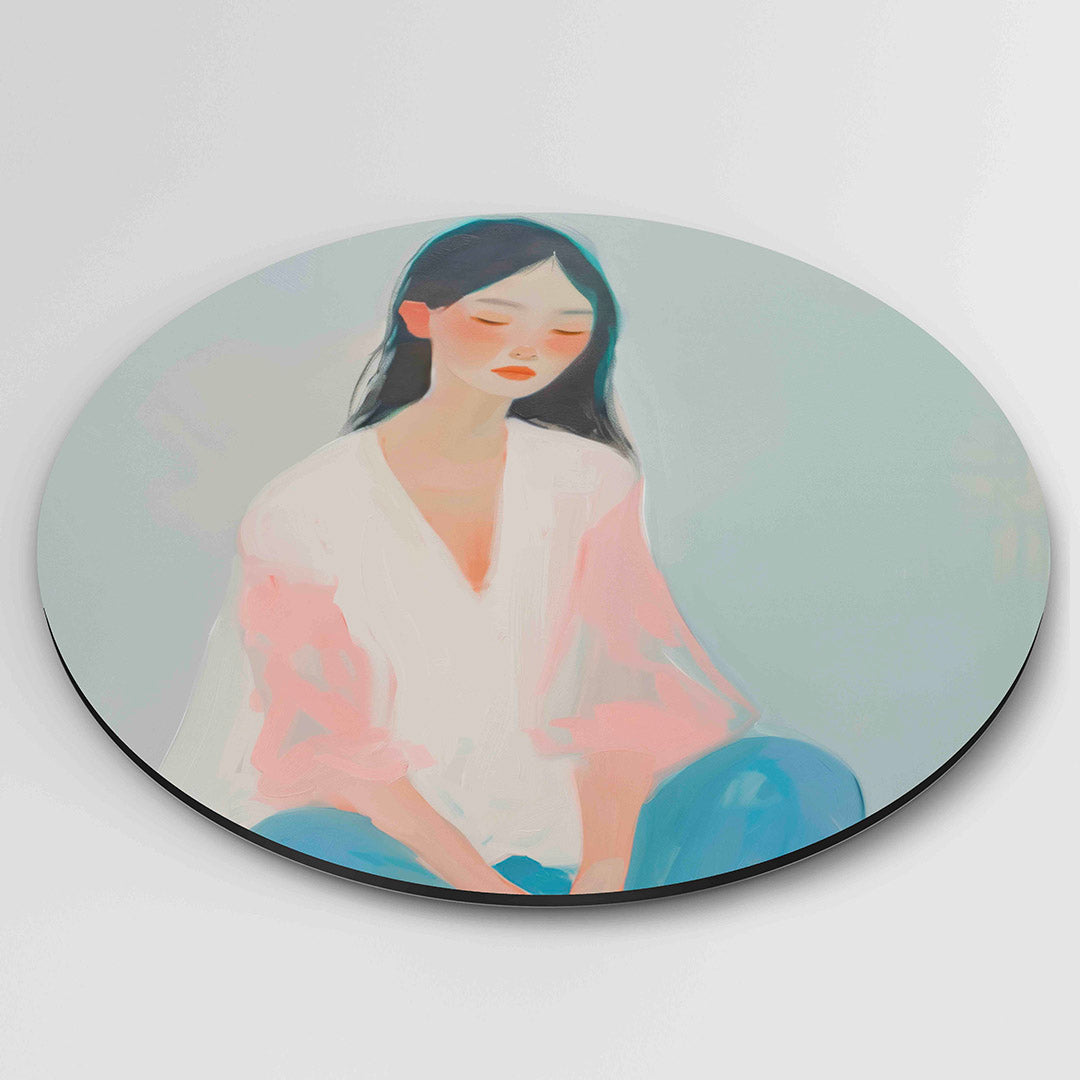 Vrouw in pastel – kleurrijke wandkunst als muurcirkel