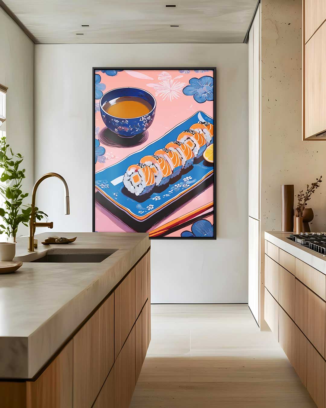 Sushi en Thee Illustratie – staand kunstwerk voor modern interieur