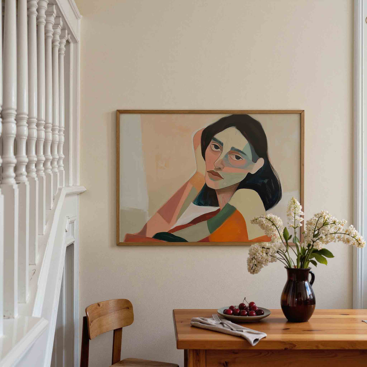 Vrouwelijk portret – liggende illustratie poster als wanddecoratie