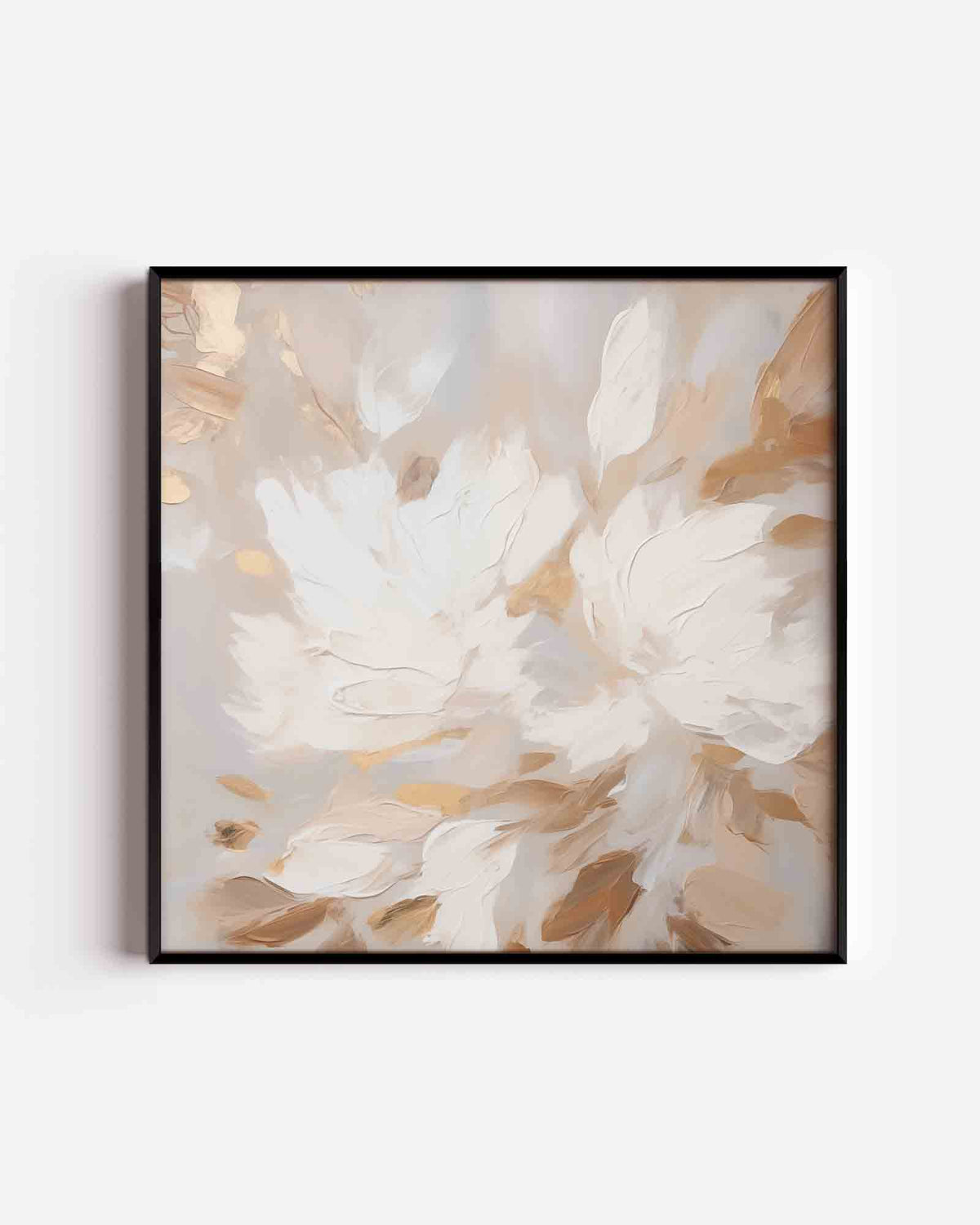 Abstracte beige en witte bloemen – abstracte vierkante poster als wanddecoratie