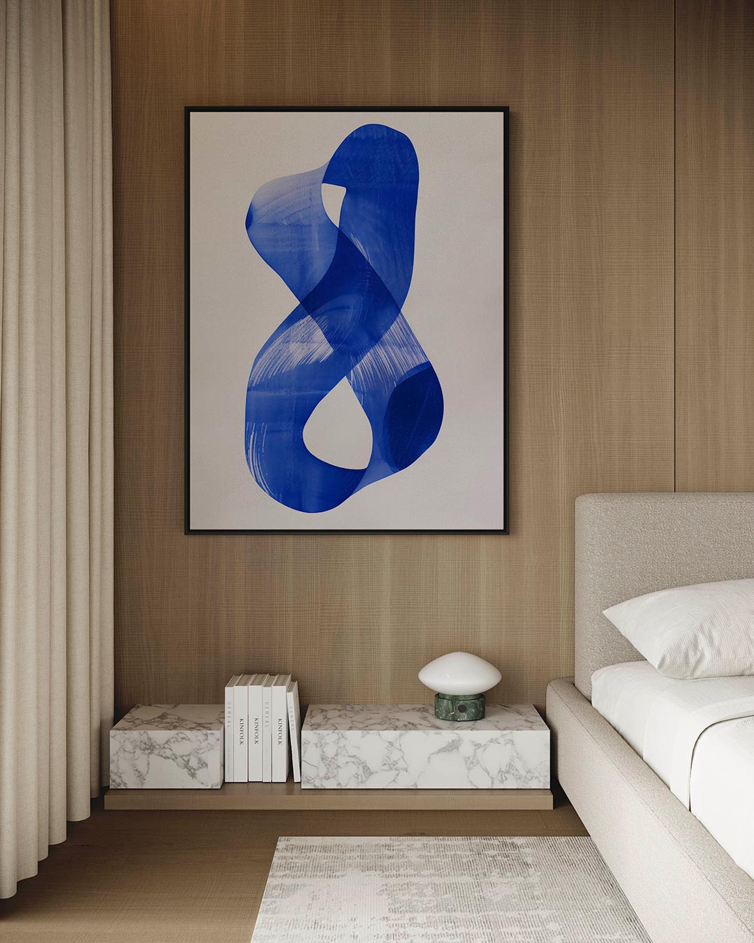 Dynamische blauwe vorm – staand wanddecoratie kunstwerk