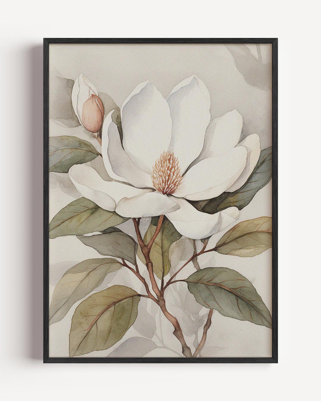 Magnolia bloem illustratie – bloemen portret poster als wanddecoratie