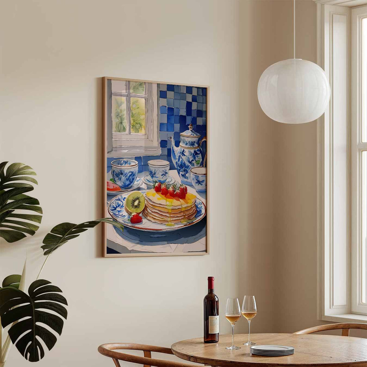 Ontbijt in Blauw Servies – keukenposter in staand formaat