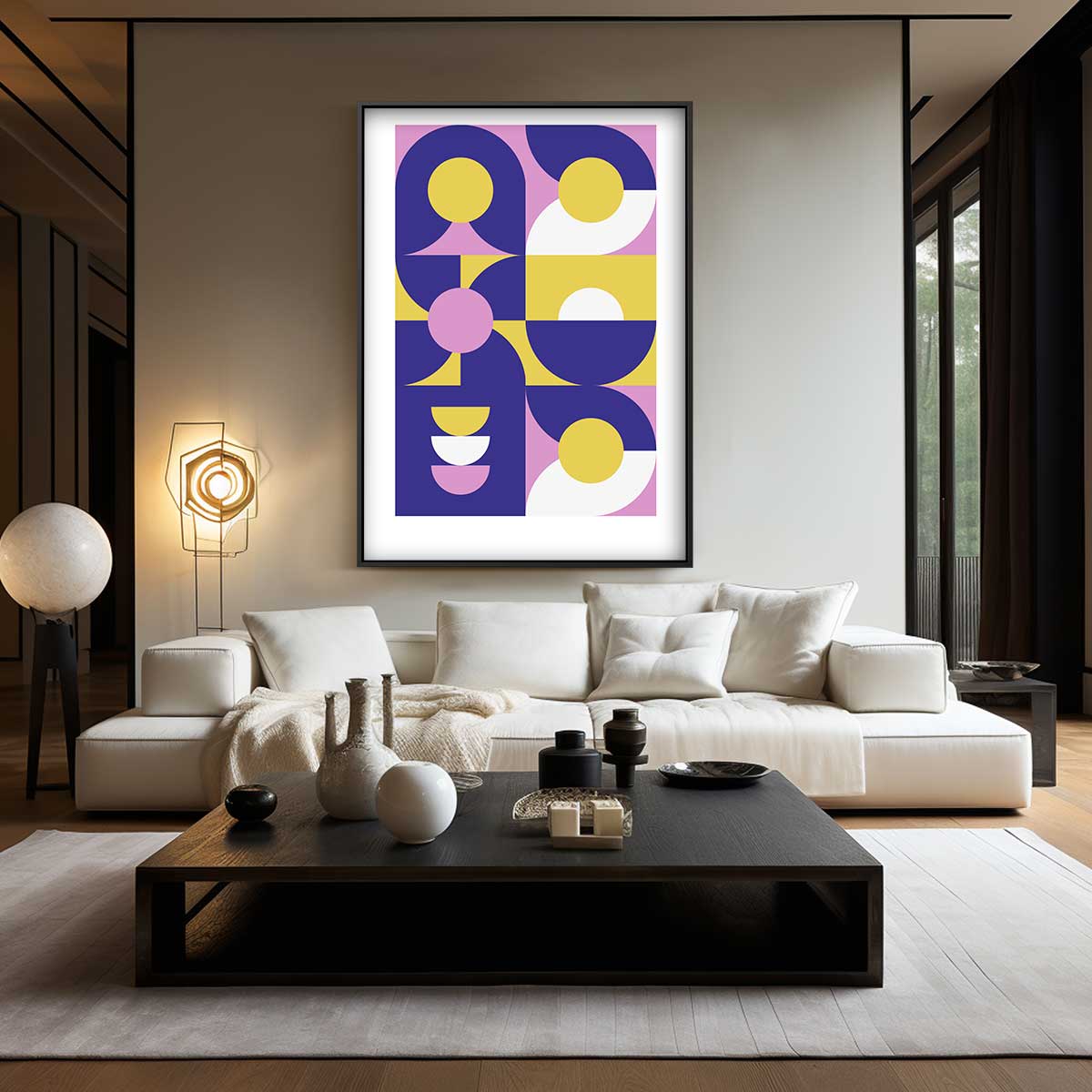Speelse Geometrie – kunstwerk met zwarte baklijst