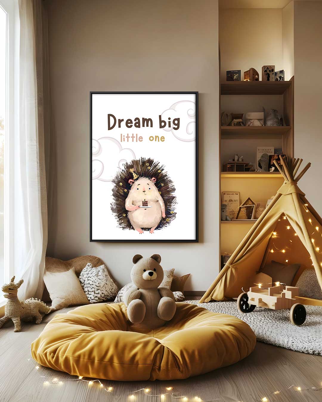 Dromerige Egel Kinderkamerposter – modern portret kunstwerk van WallArtistic