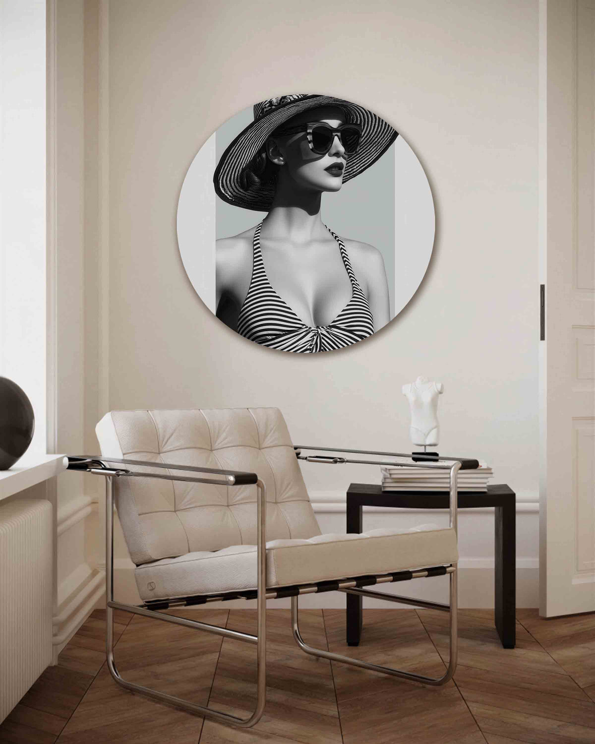 Vrouw met hoed – Pop Art muurcirkel als ronde wanddecoratie