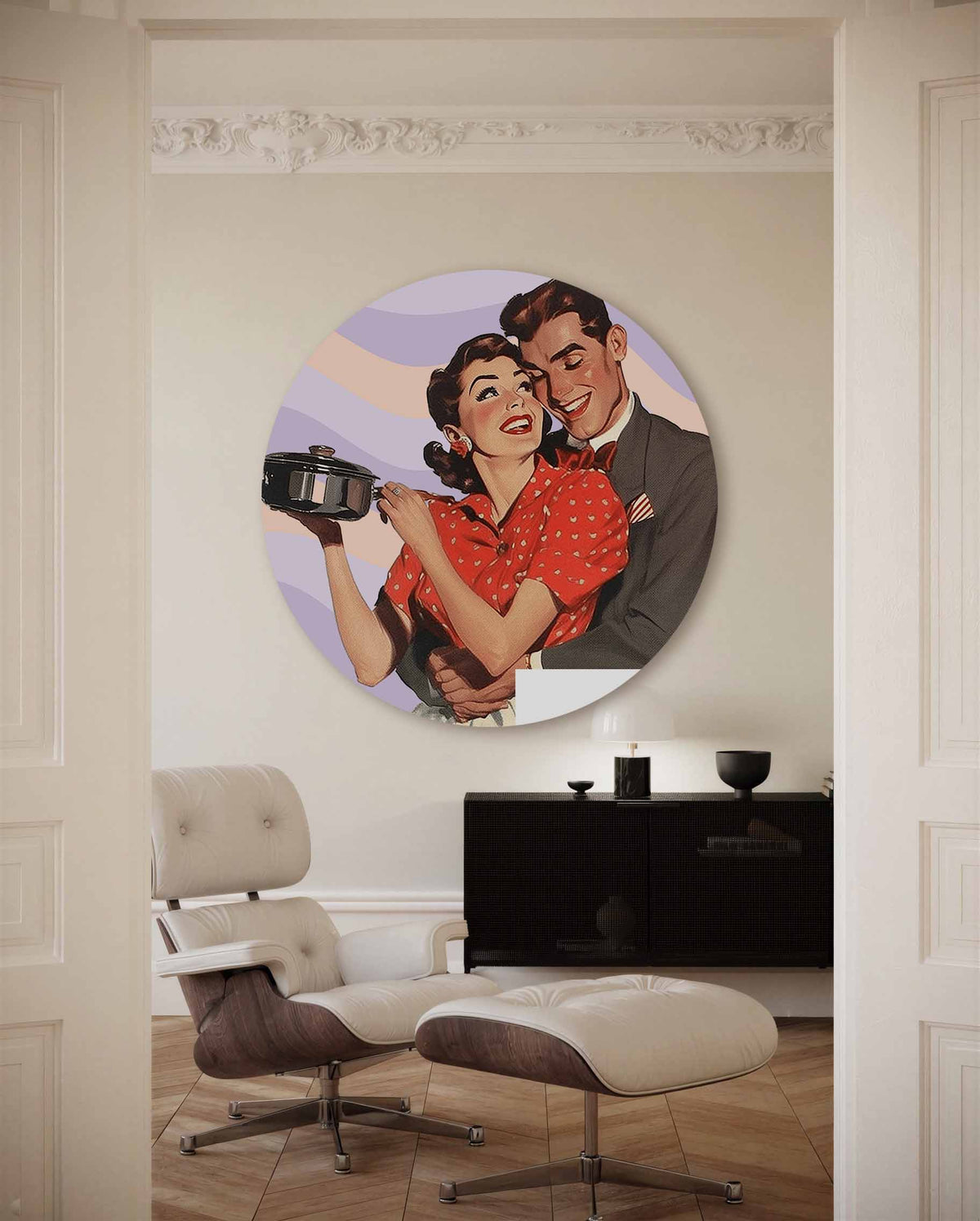 Retro koppel – kleurrijke Pop Art muurcirkel voor aan de muur
