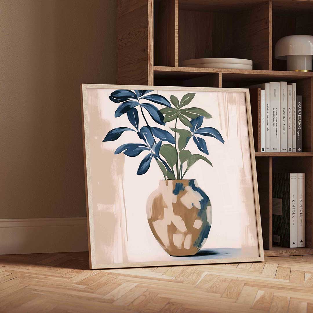 Bladeren in vaas – moderne wandkunst met kleur en vormen als poster