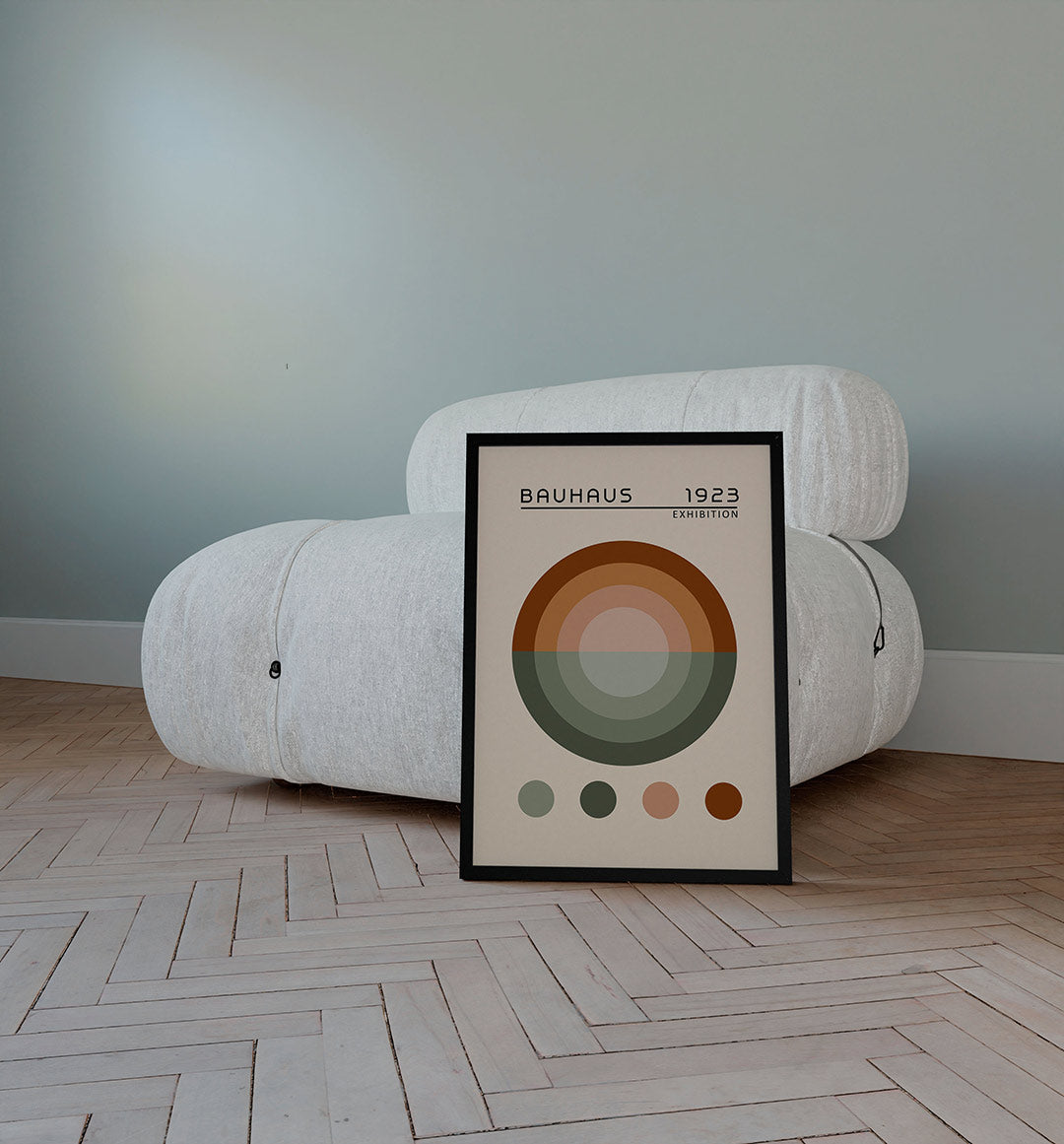 Cirkelvormen en kleur – staande Bauhaus poster voor aan de muur