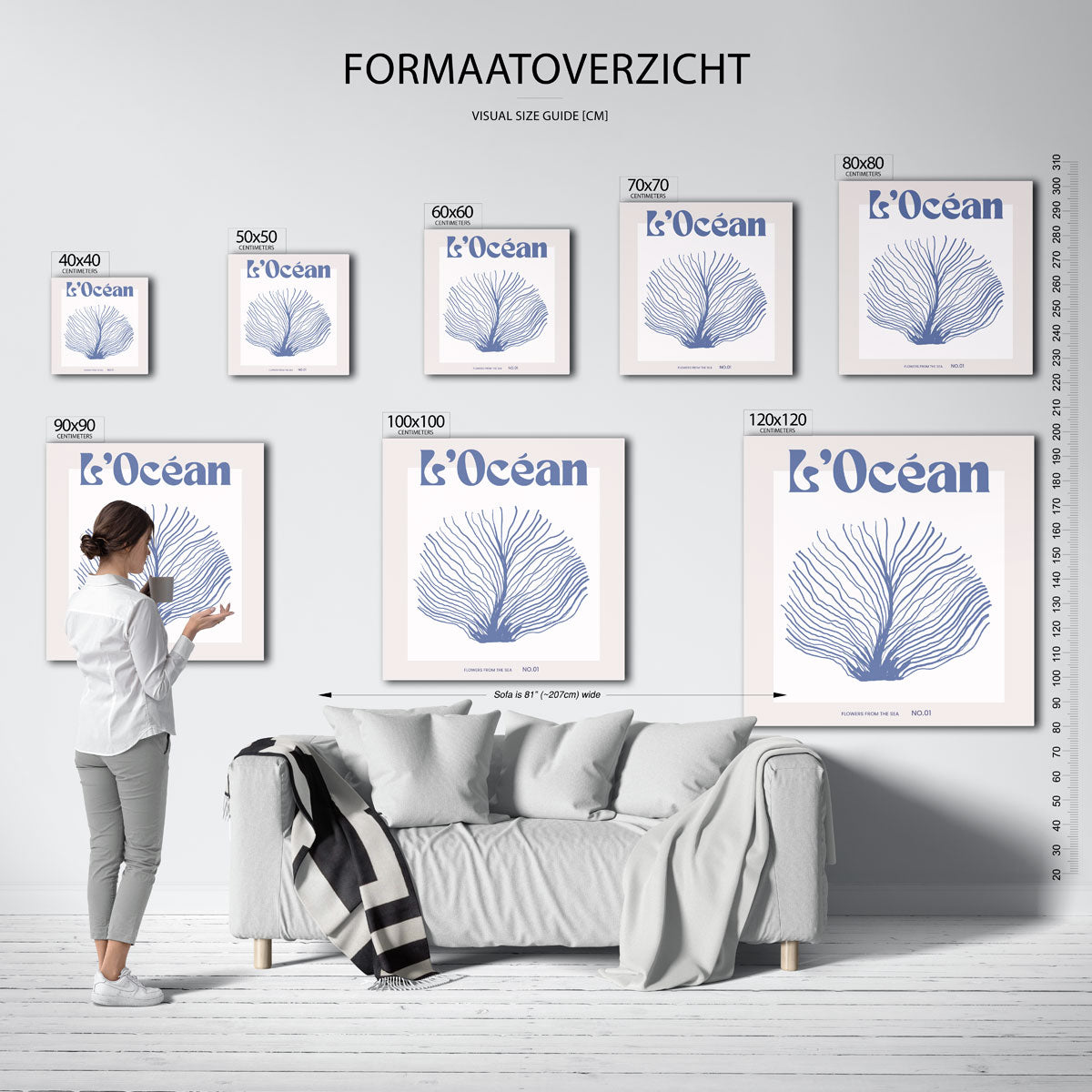 L'océan – vierkante muurposter met kleurrijke vormen