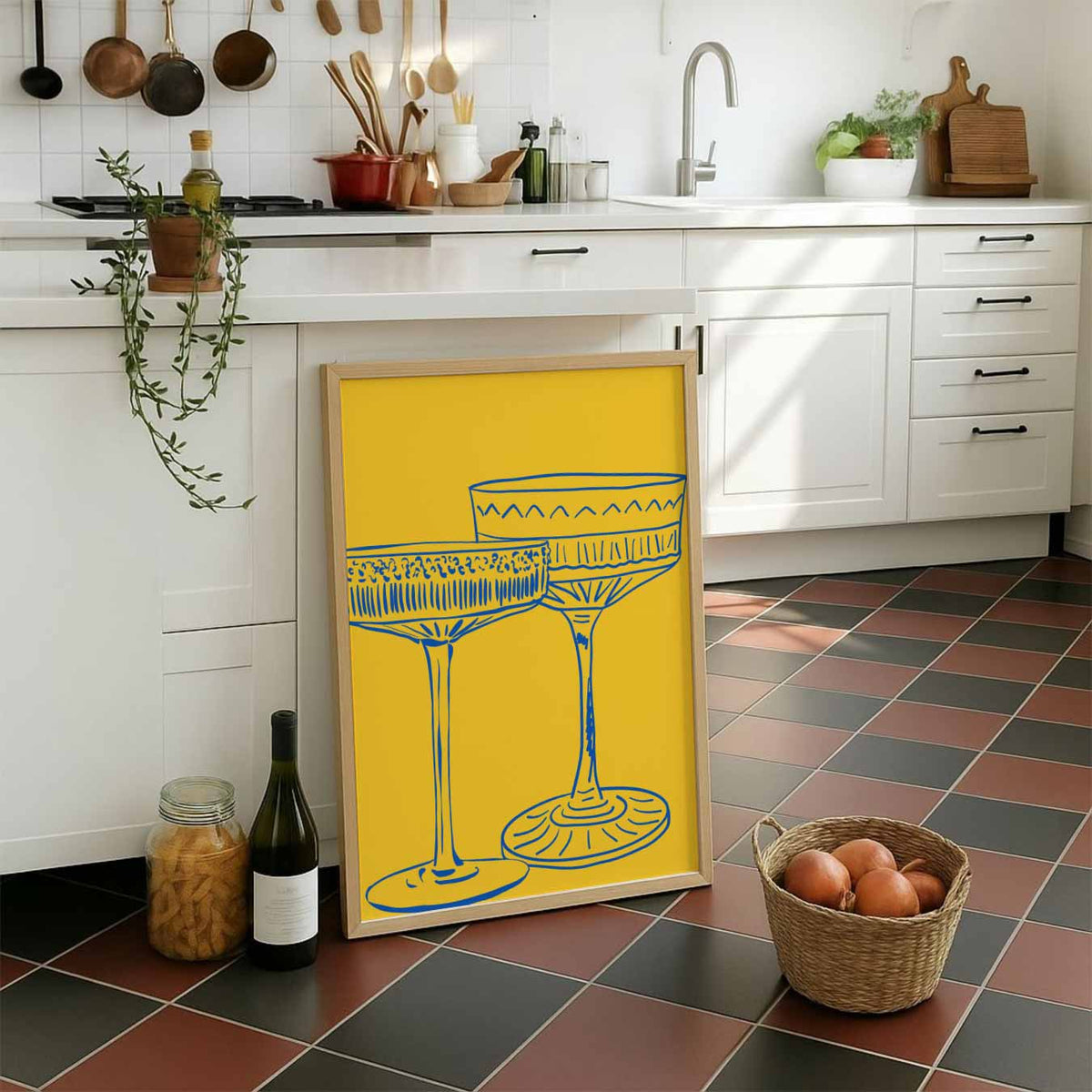 Stijlvolle Cocktailglazen – staande muurposter voor keuken of eethoek