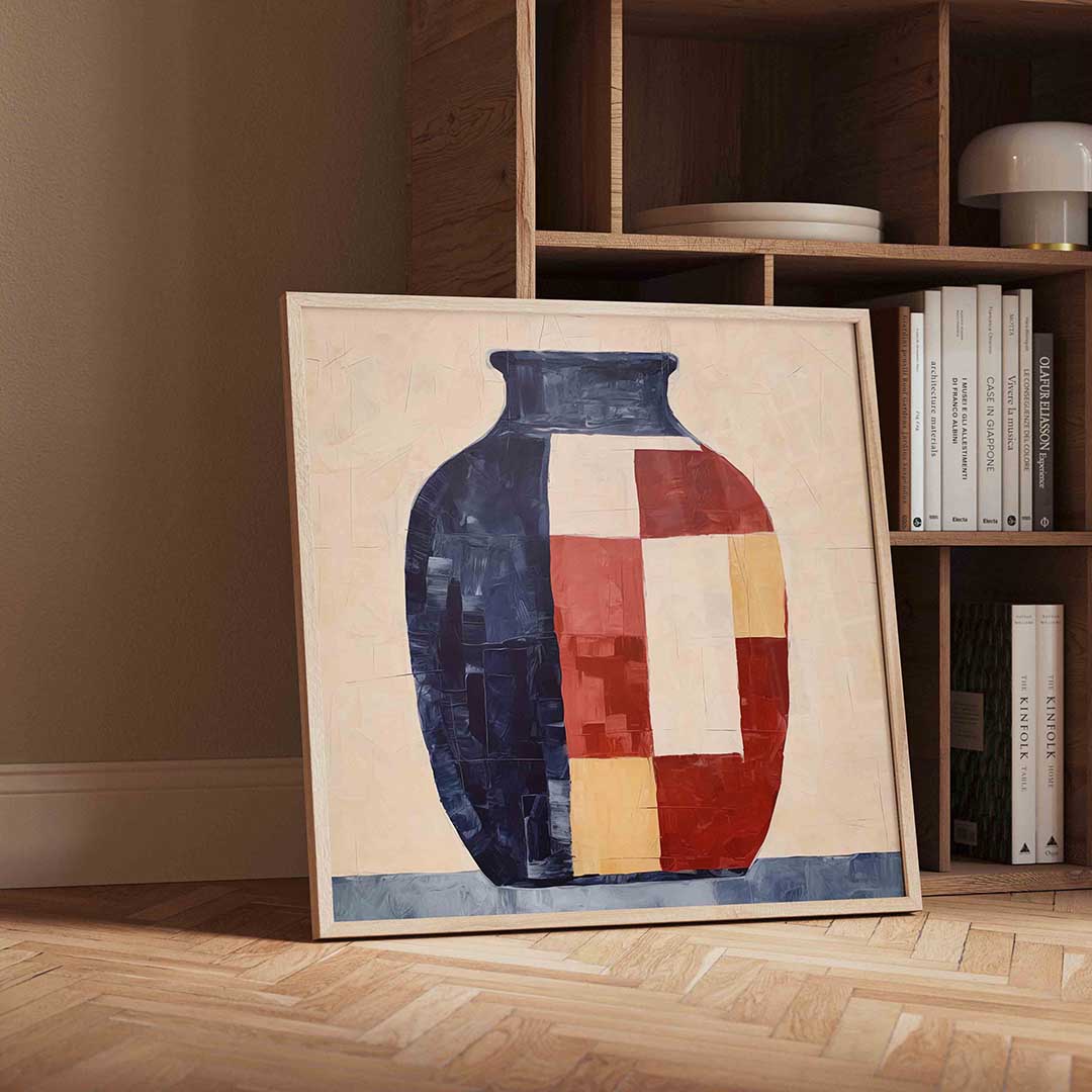 Vaas met geometrische patronen – moderne wandkunst met kleur en vormen als poster