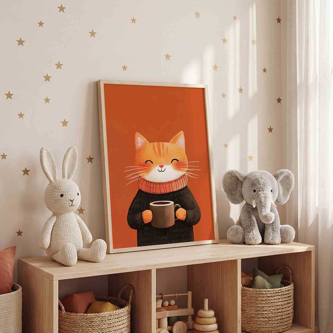 Kat met kopje – staande kinderkamer wanddecoratie van WallArtistic