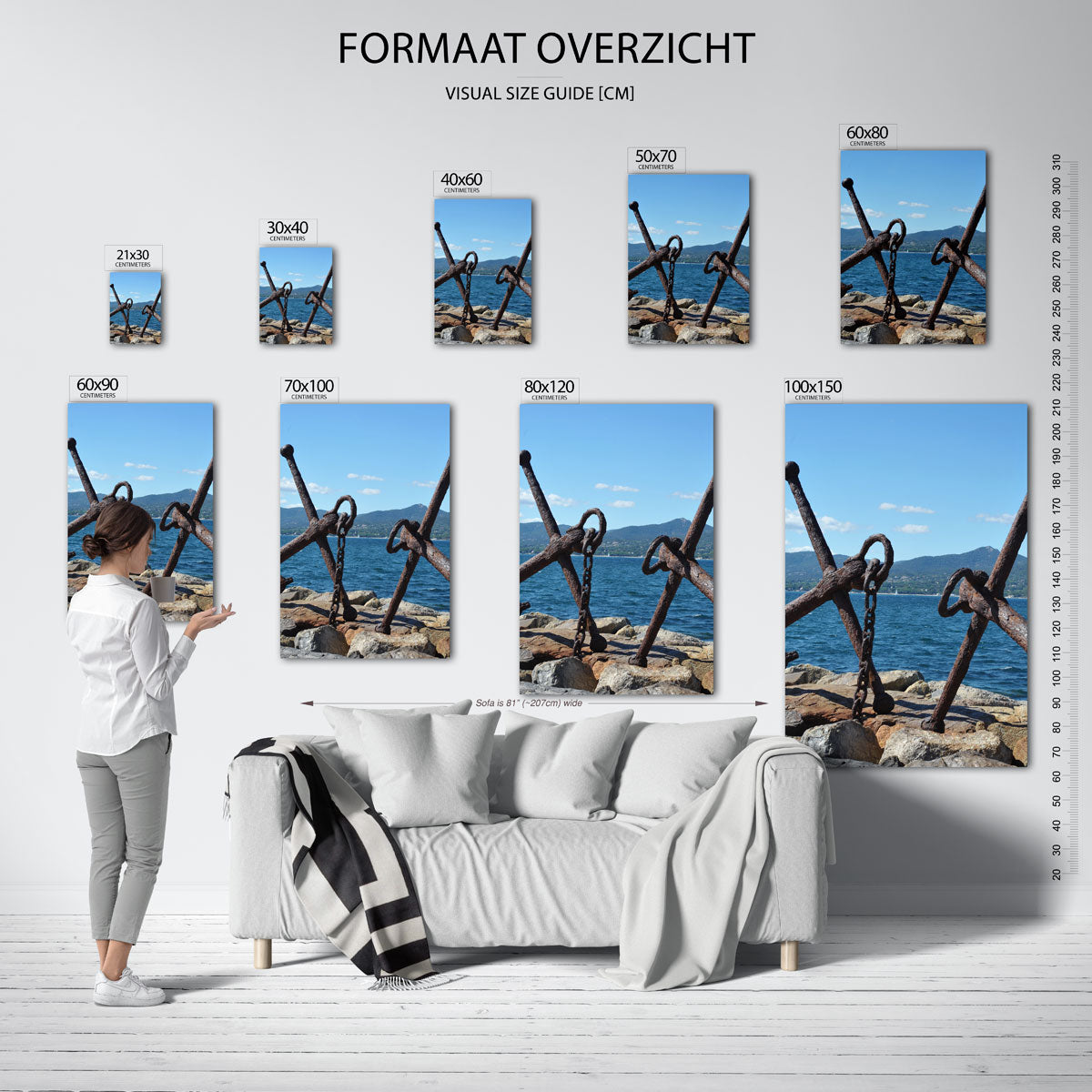 Ankers poster – sfeerbeeld – deze poster toont twee ankers op een rotsachtige kustlijn met een helderblauwe lucht en zee op