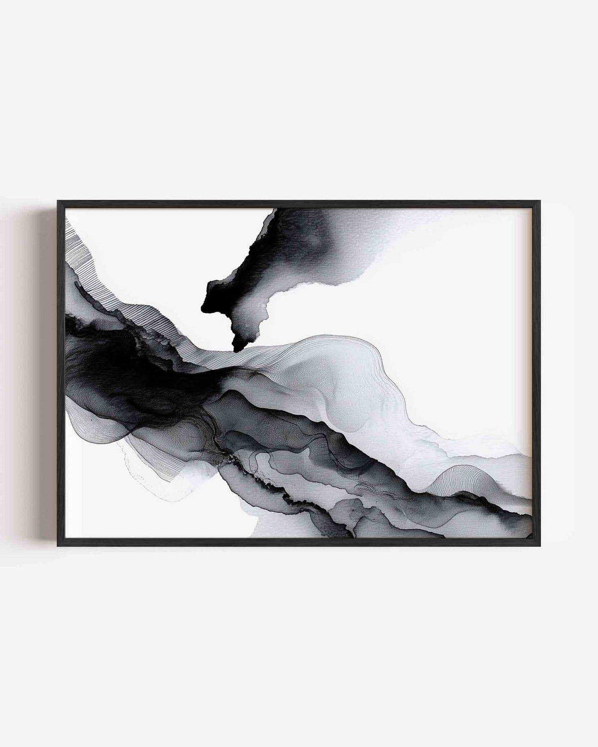 Abstracte zwart wit golven – abstracte landscape poster als wanddecoratie