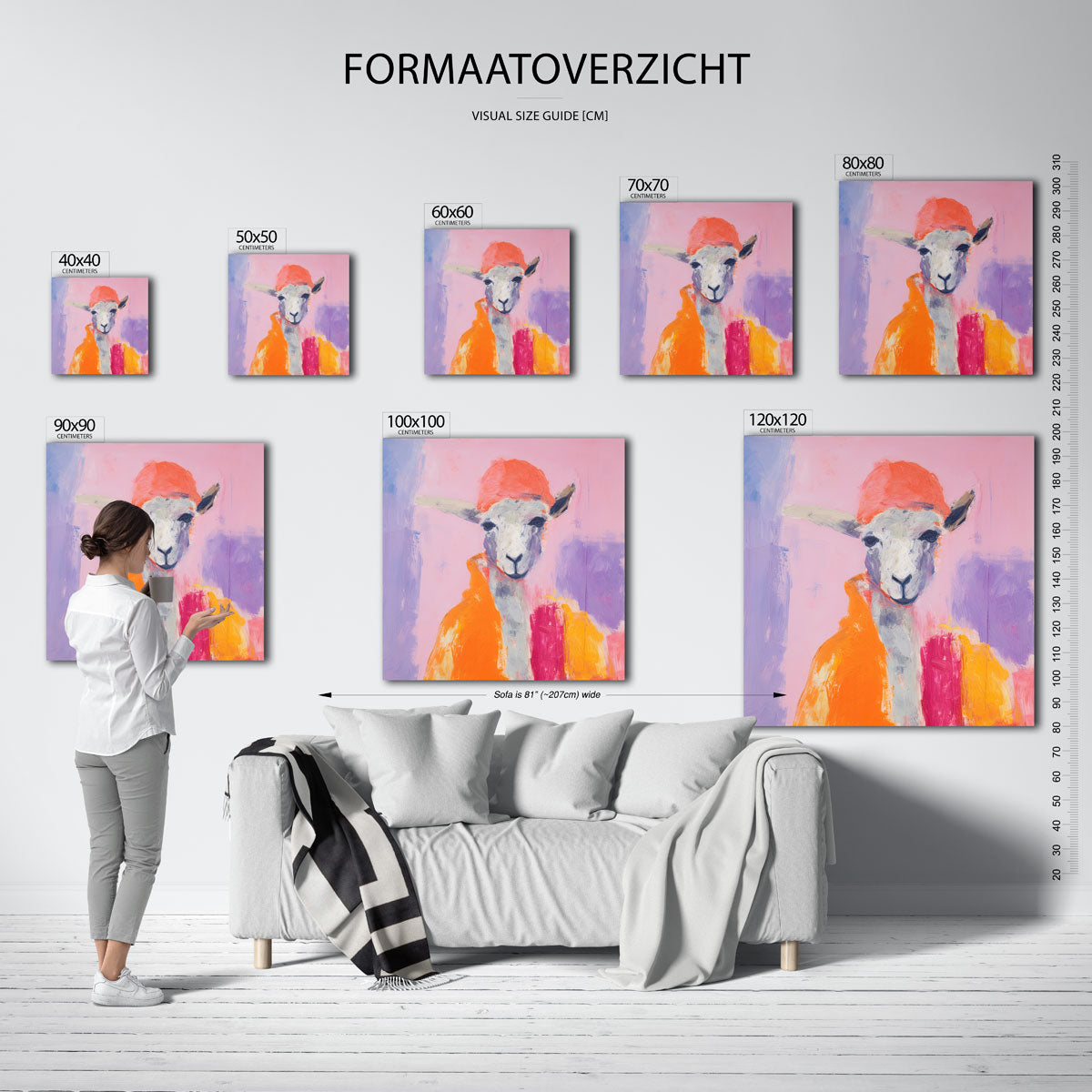 Schaap met oranje hoed – vierkante muurposter voor de kinderkamer