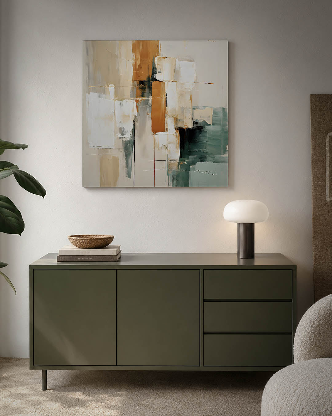 Geometrische kleurencompositie kunstwerk – detailweergave – dit werk toont een dynamische mix van rechthoekige vormen in