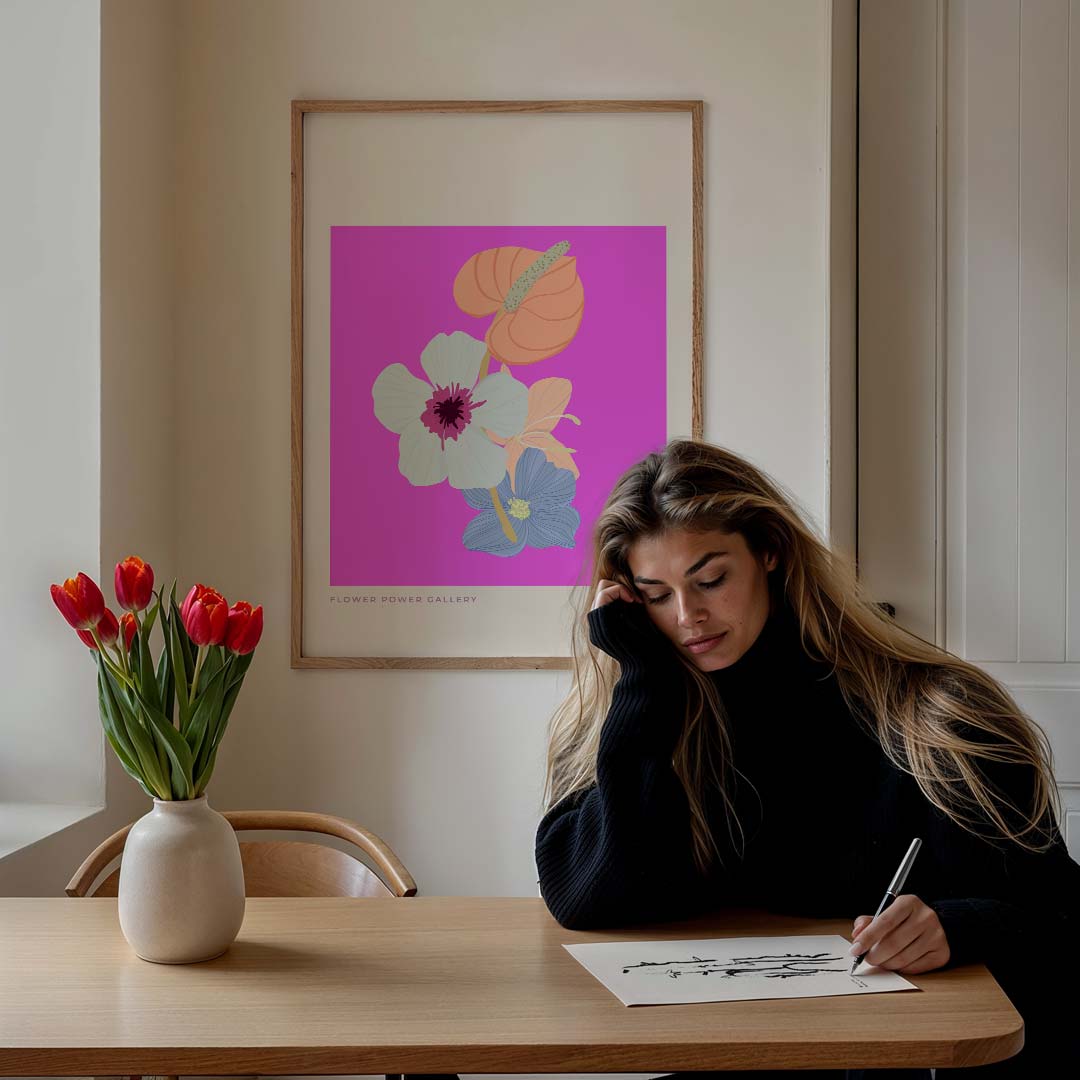 Bloemenpracht Pastel – staande muurposter met tekst en typografie