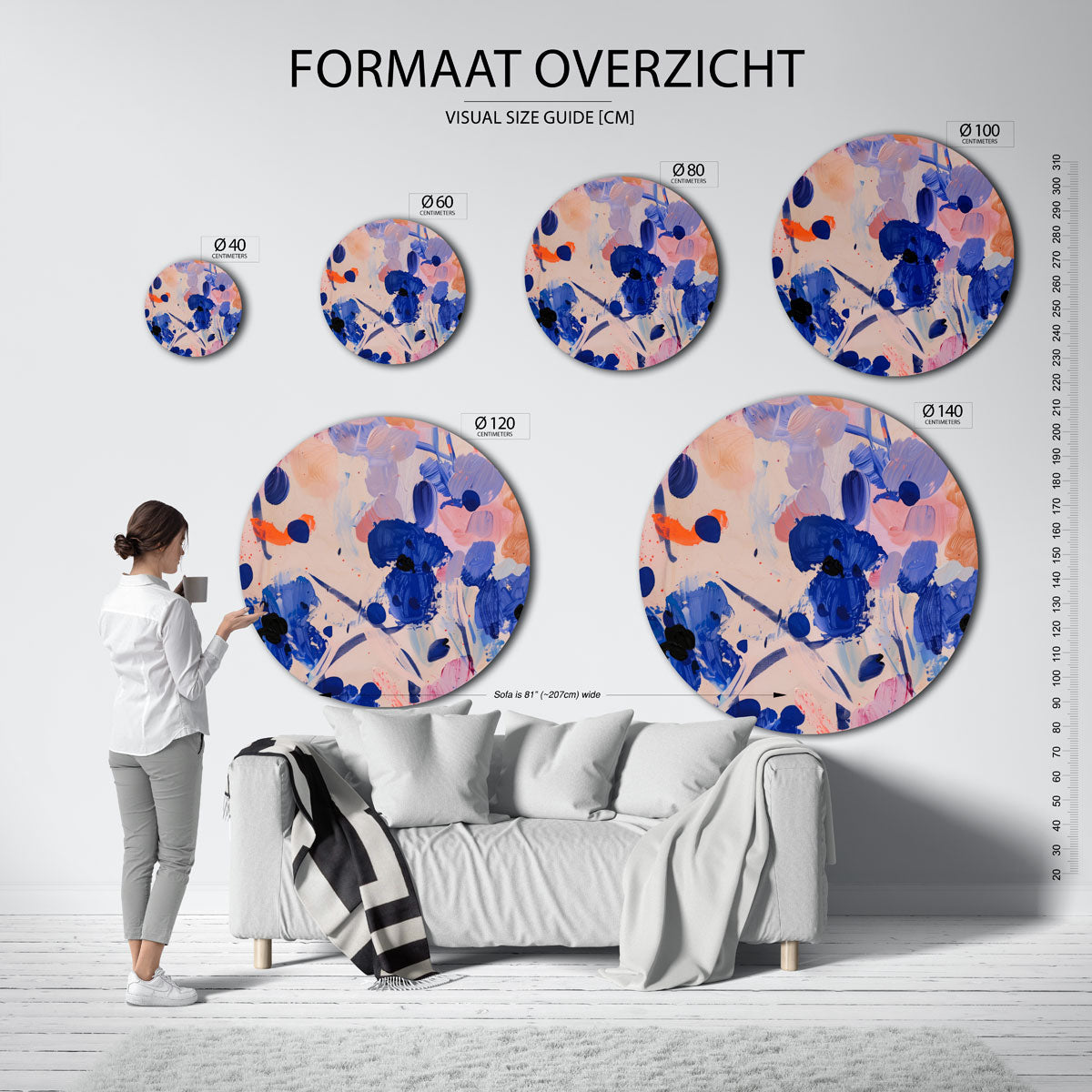 Abstracte bloemen – ronde muurdecoratie met kleur en vorm