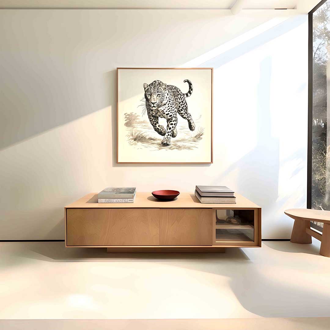 Rennende luipaard – vierkante dieren wanddecoratie van WallArtistic