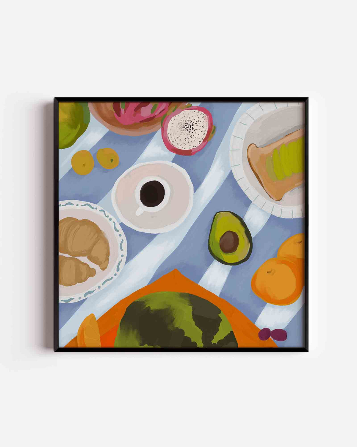 Ontbijt met fruit en koffie – kleurrijke illustratie poster als wanddecoratie