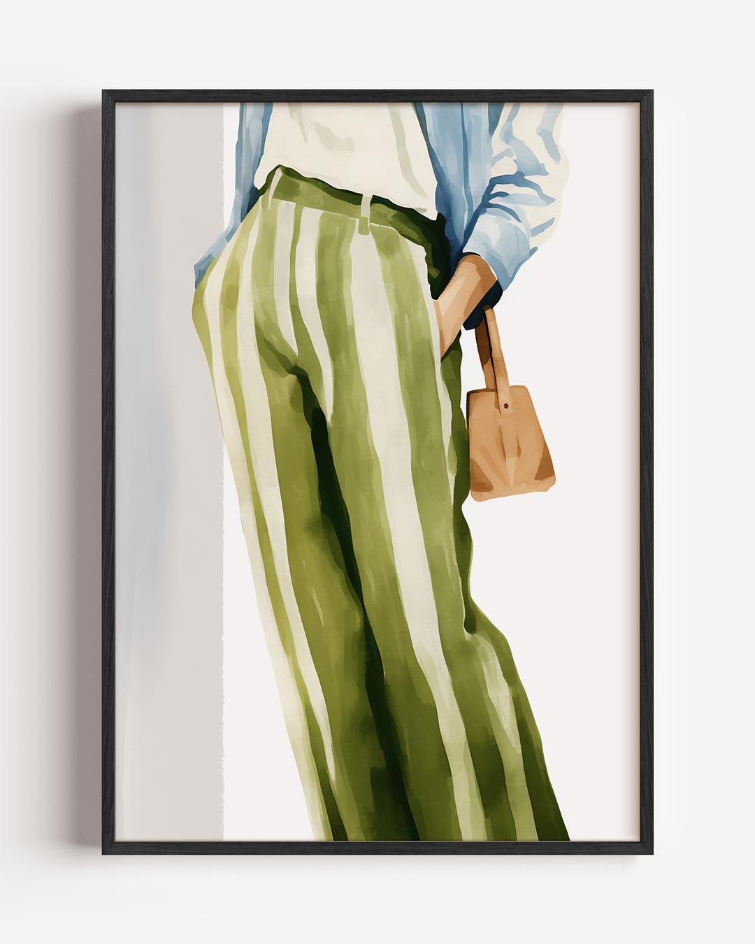 Stijlvolle Groen-Witte Strepen – moderne portret poster als wanddecoratie