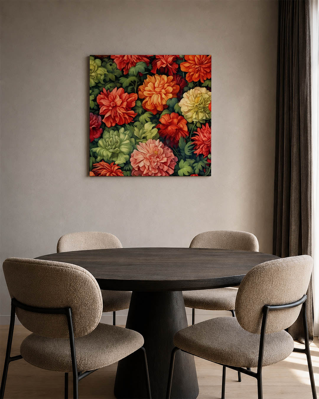 Bloemrijke kleurenpracht kunstwerk – vierkante wanddecoratie – dit kunstwerk toont een weelderige verzameling bloemen in