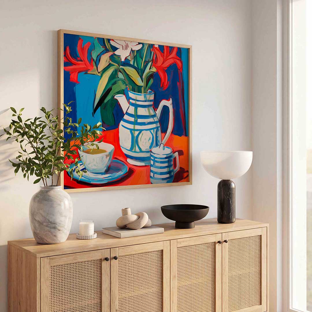 Bloemen in vaas – illustratie poster in vierkant formaat