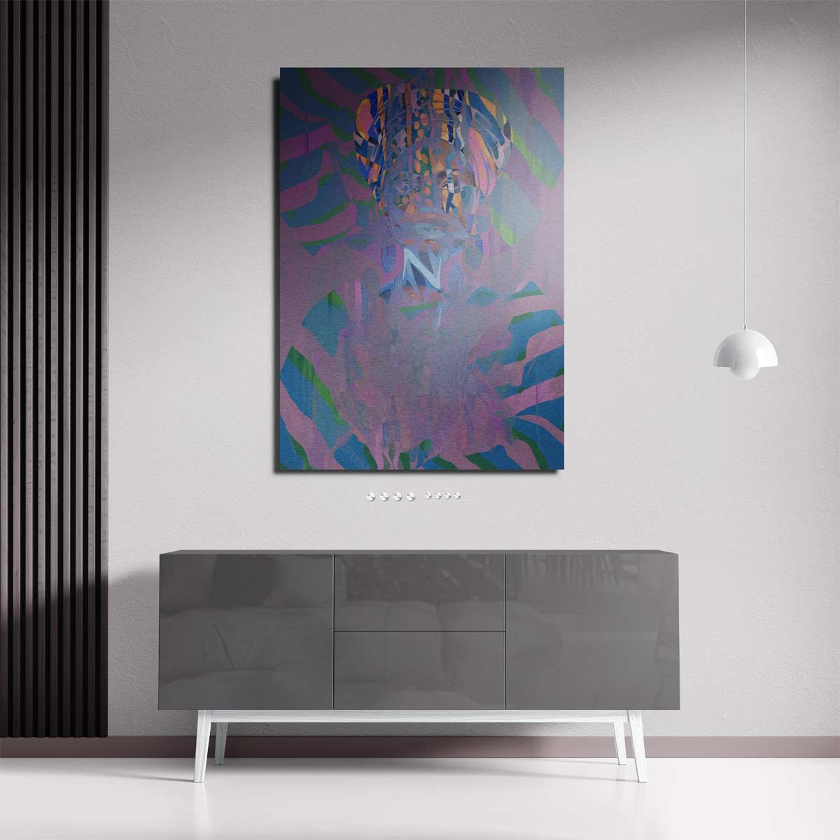 Kleurrijke Harmonie: Mystieke Portret – staande wandkunst voor woonkamer of interieur