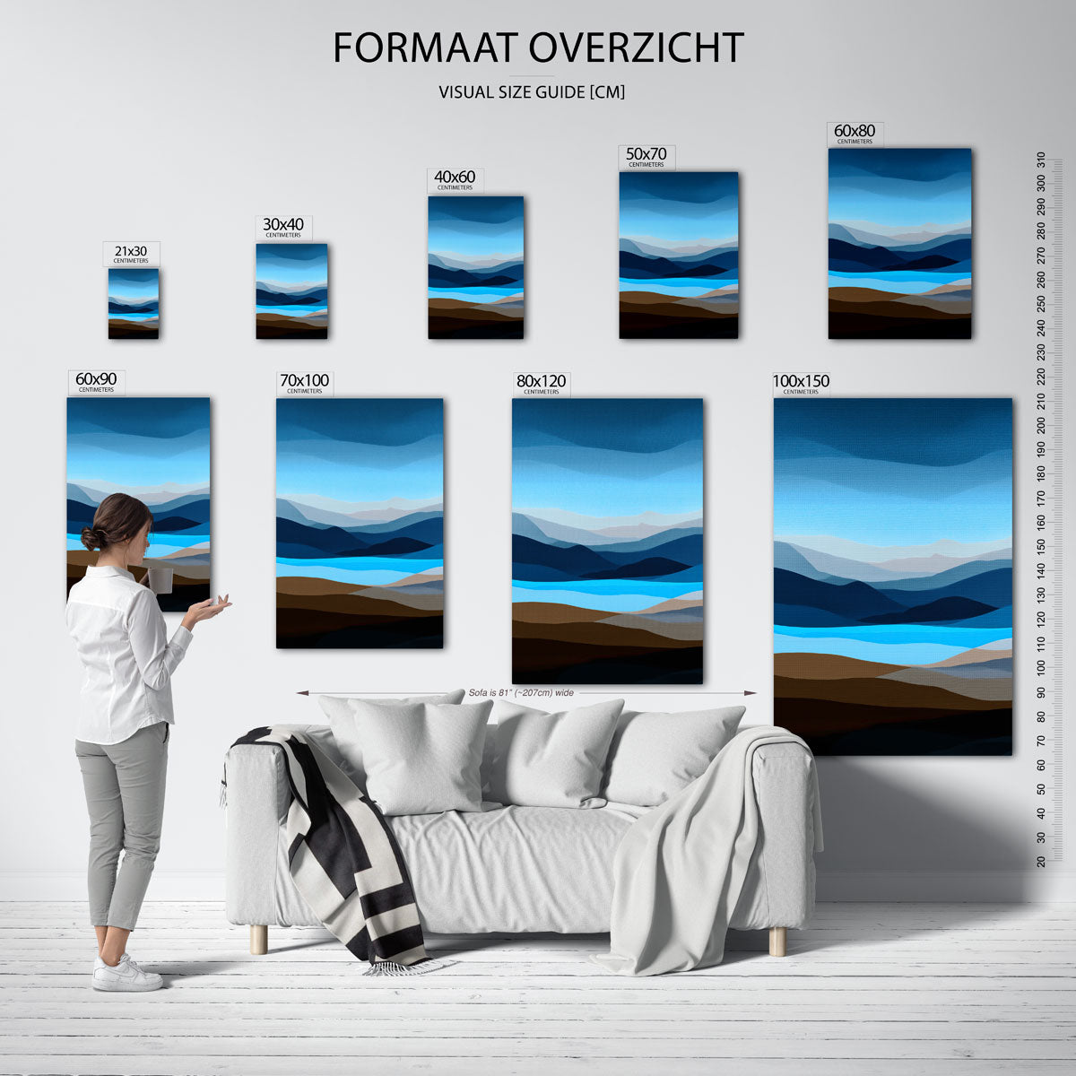 Landschap met blauwe tinten – staande muurposter met abstracte vormen