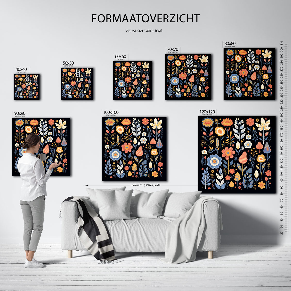Bloemen en bladeren – vierkante muurposter voor de kinderkamer