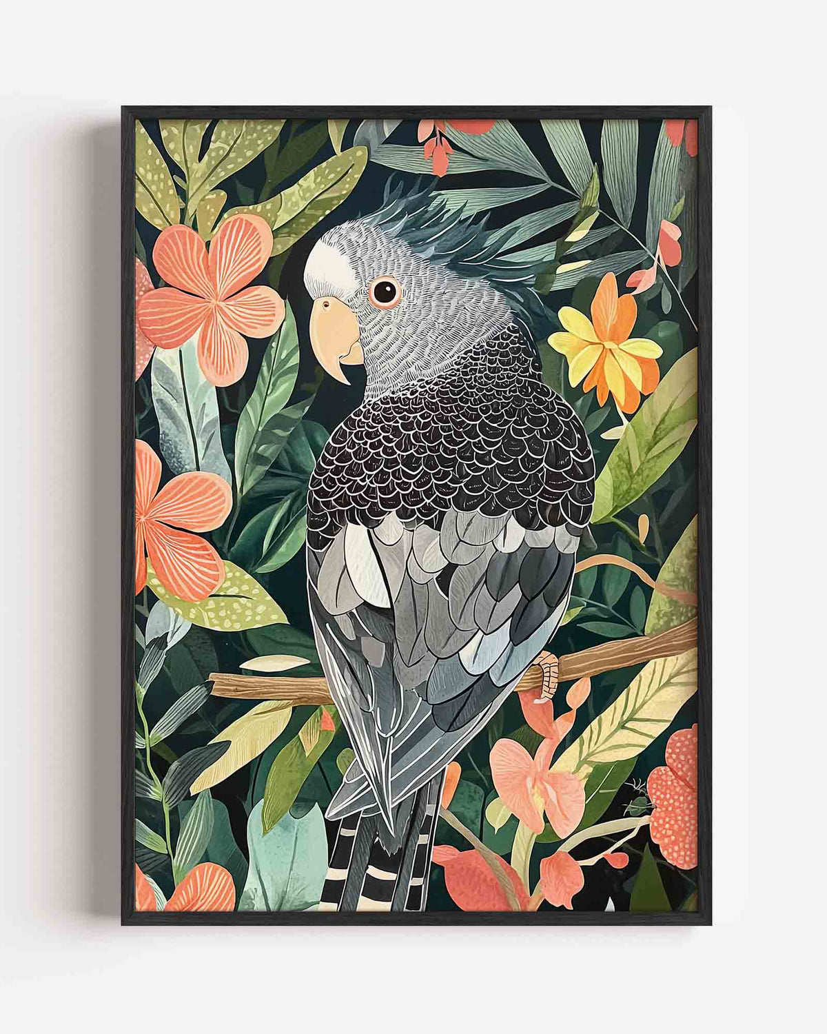 Papegaai en bloemen – dieren portret poster als wanddecoratie