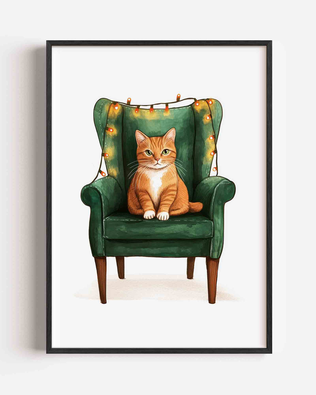 Kat op groene stoel – kids portret poster als wanddecoratie