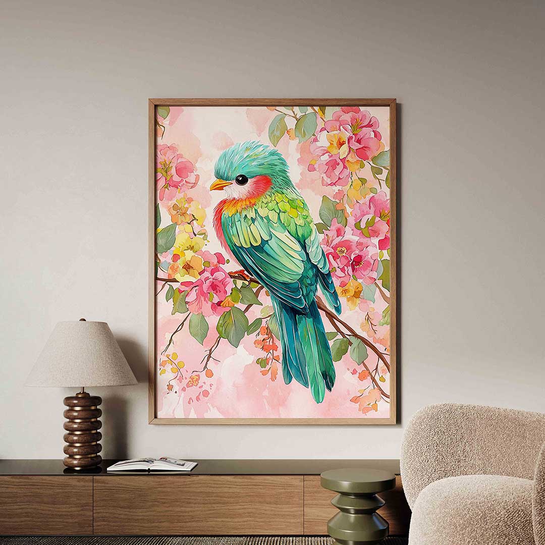 Vogel en bloemen – dieren poster in staand formaat