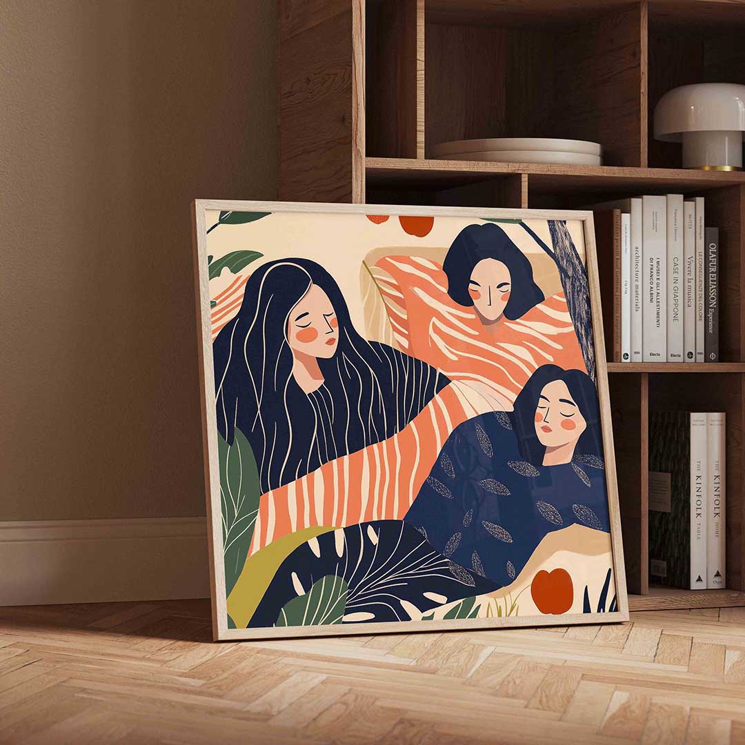 Drie figuren met patronen – vierkante moderne wanddecoratie van WallArtistic