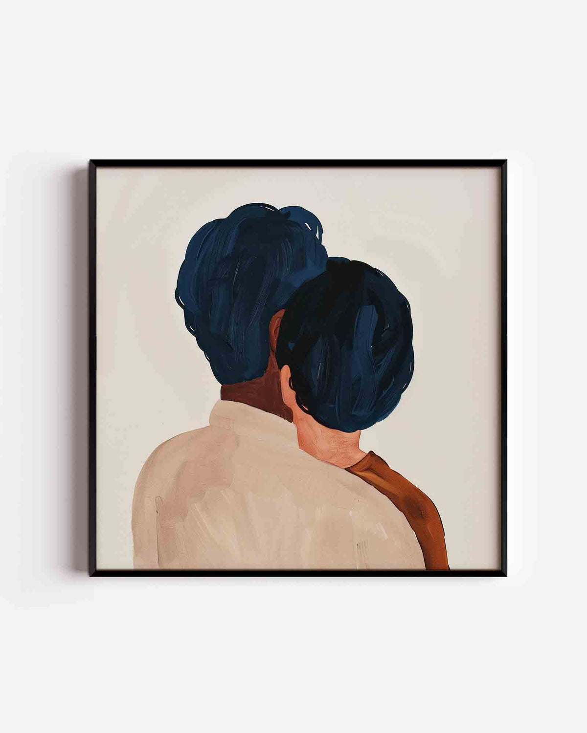 Twee figuren met blauwe kapsels – design vierkante poster als wanddecoratie
