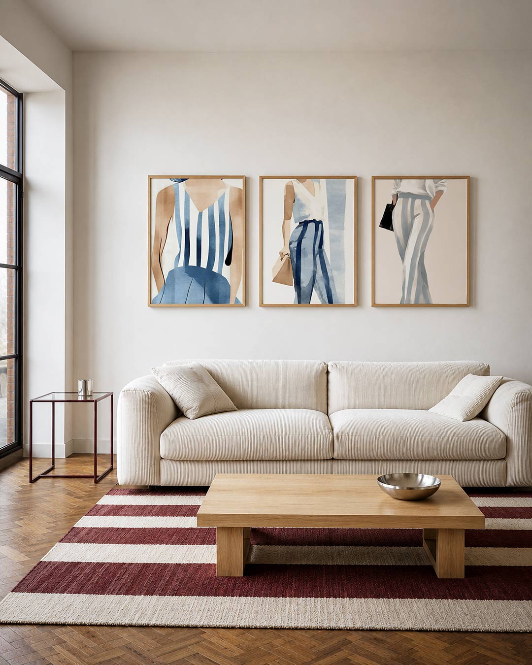Gestreepte harmonie driedelige posterset – deze posterset in drie delen toont een vloeiend lijnenspel met