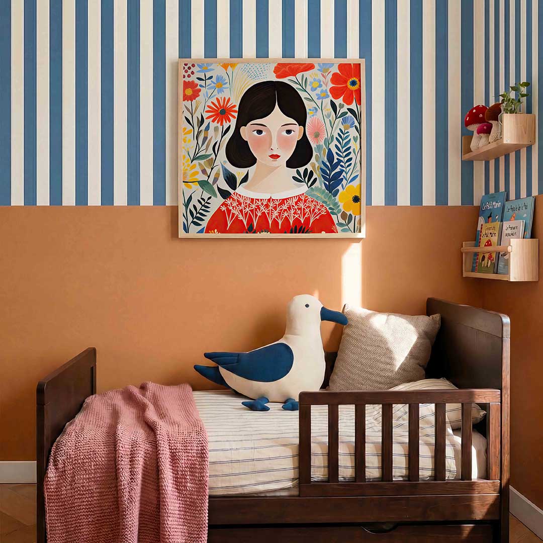 Vrouw met bloemen – kids poster in vierkant formaat
