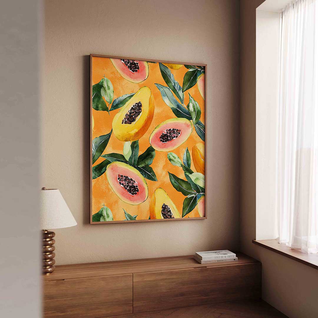Papaja en bladeren – tropische wandkunst als portret poster