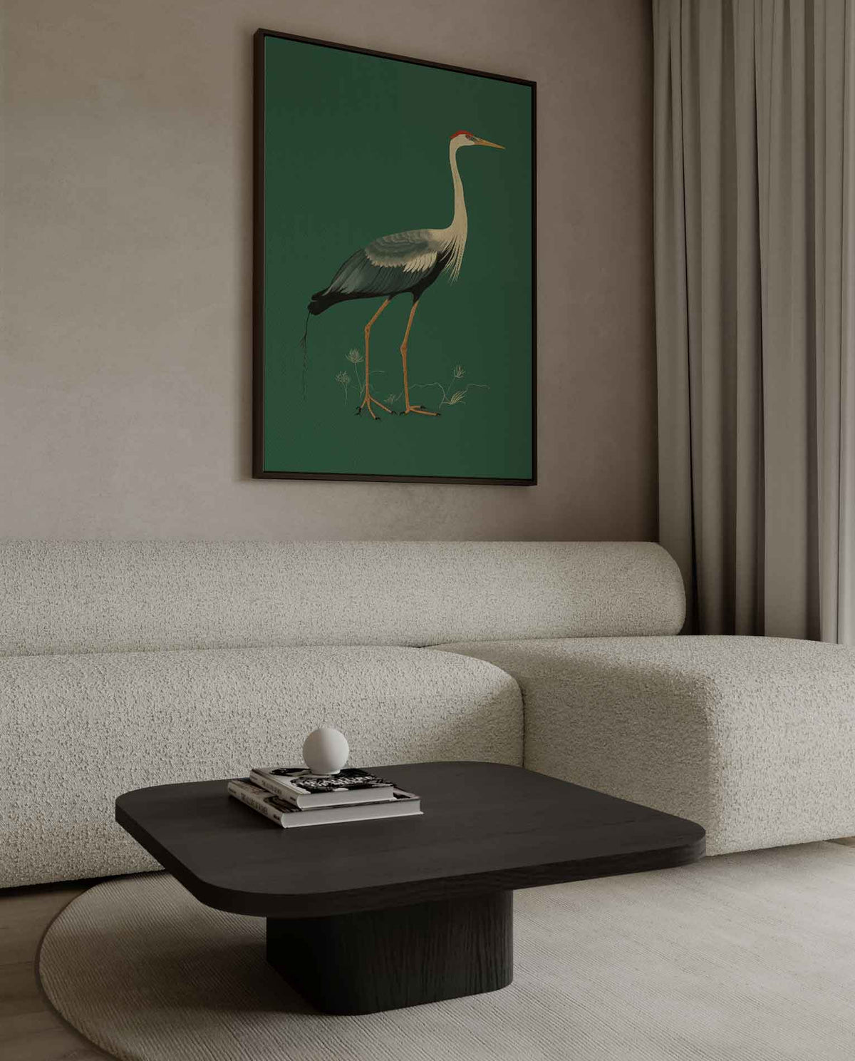 Elegante Kraanvogel Illustratie – canvas wanddecoratie in portret formaat