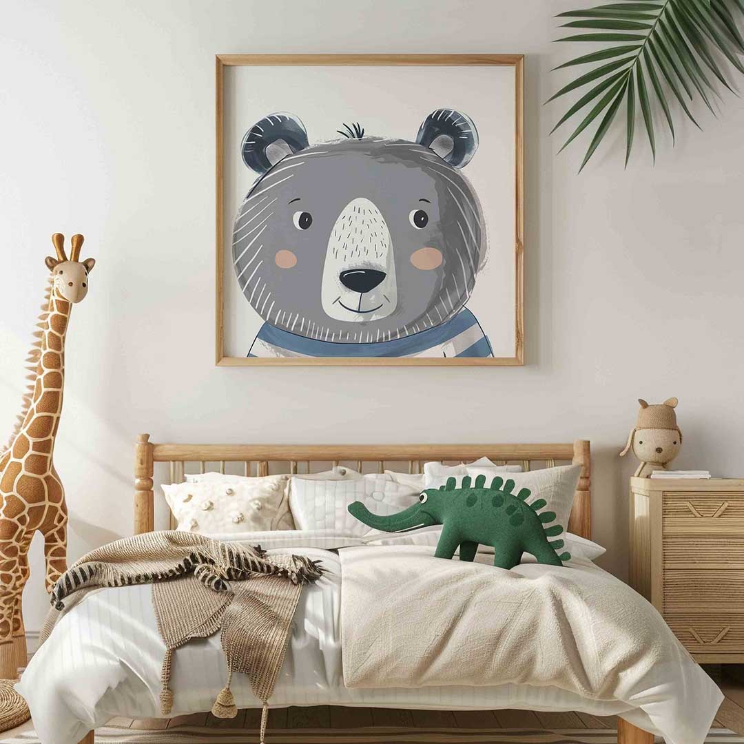 Grijze beer – vierkante kinderkamer wanddecoratie van WallArtistic