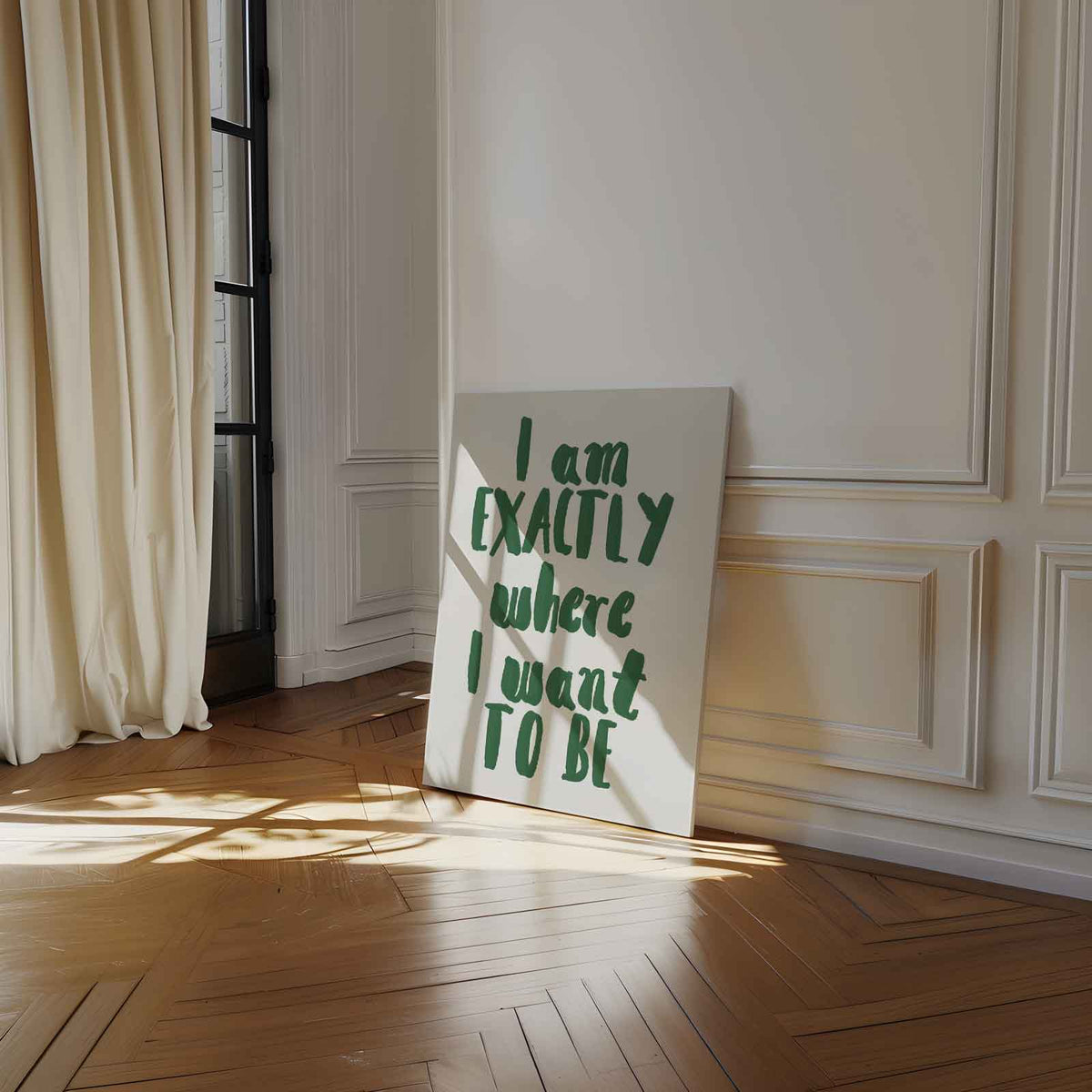 Inspirerende Wandtekst: "Exactly Where I Want to Be" – dibond wanddecoratie in staand formaat