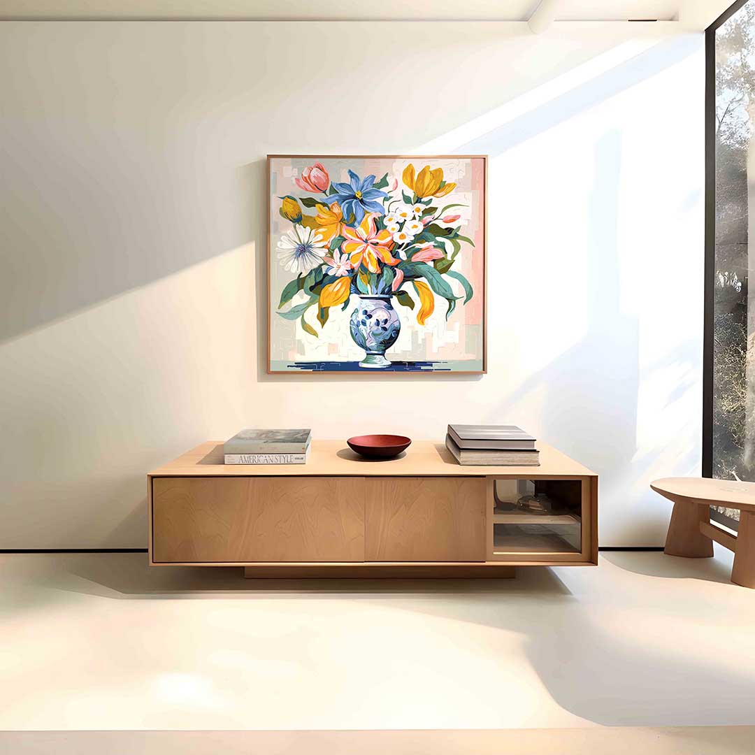 Bloemen in vaas – vierkante bloemen wanddecoratie van WallArtistic