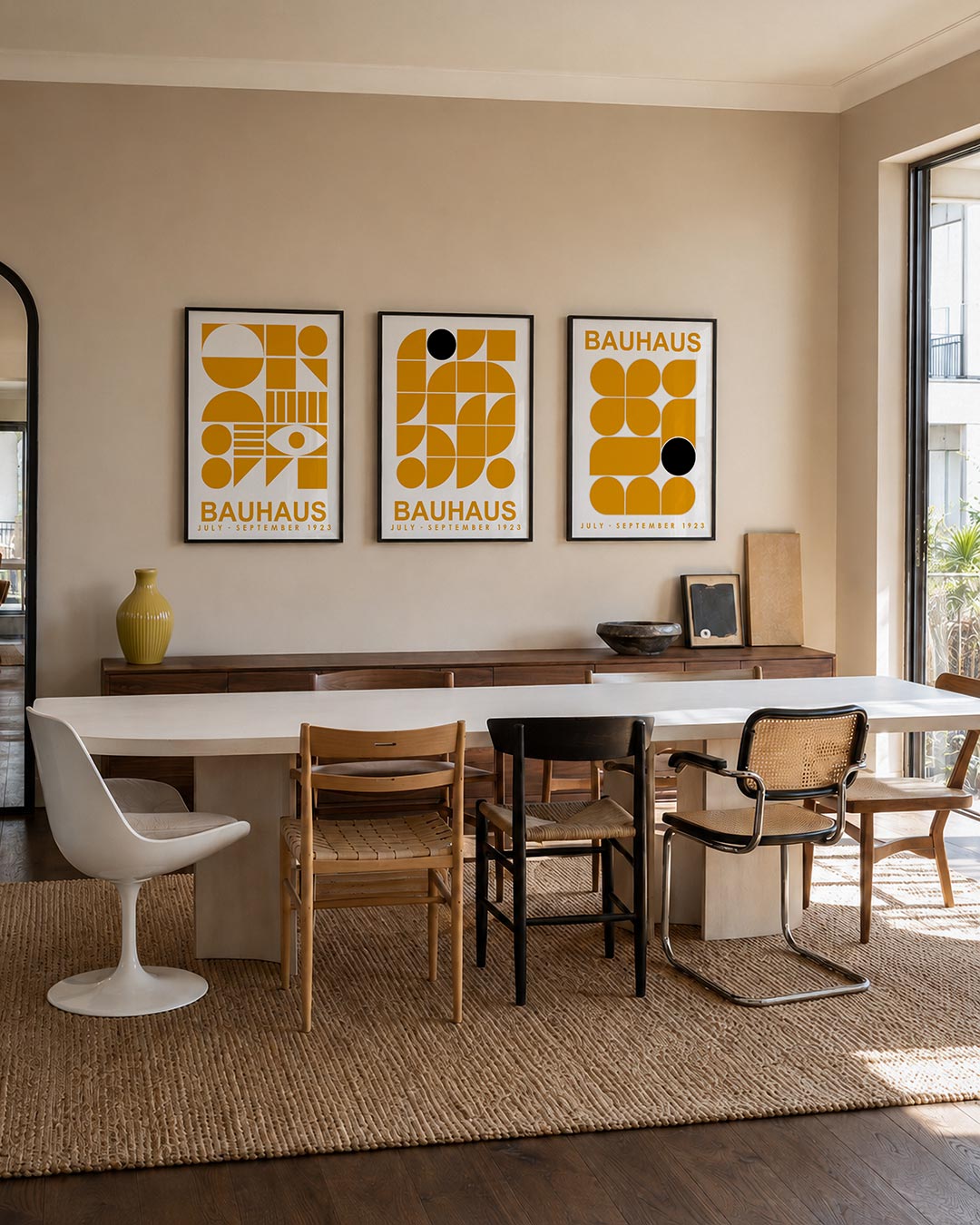 Vormen en vlakken driedelige posterset – deze posterset in drie delen toont een speelse combinatie van cirkels, halve
