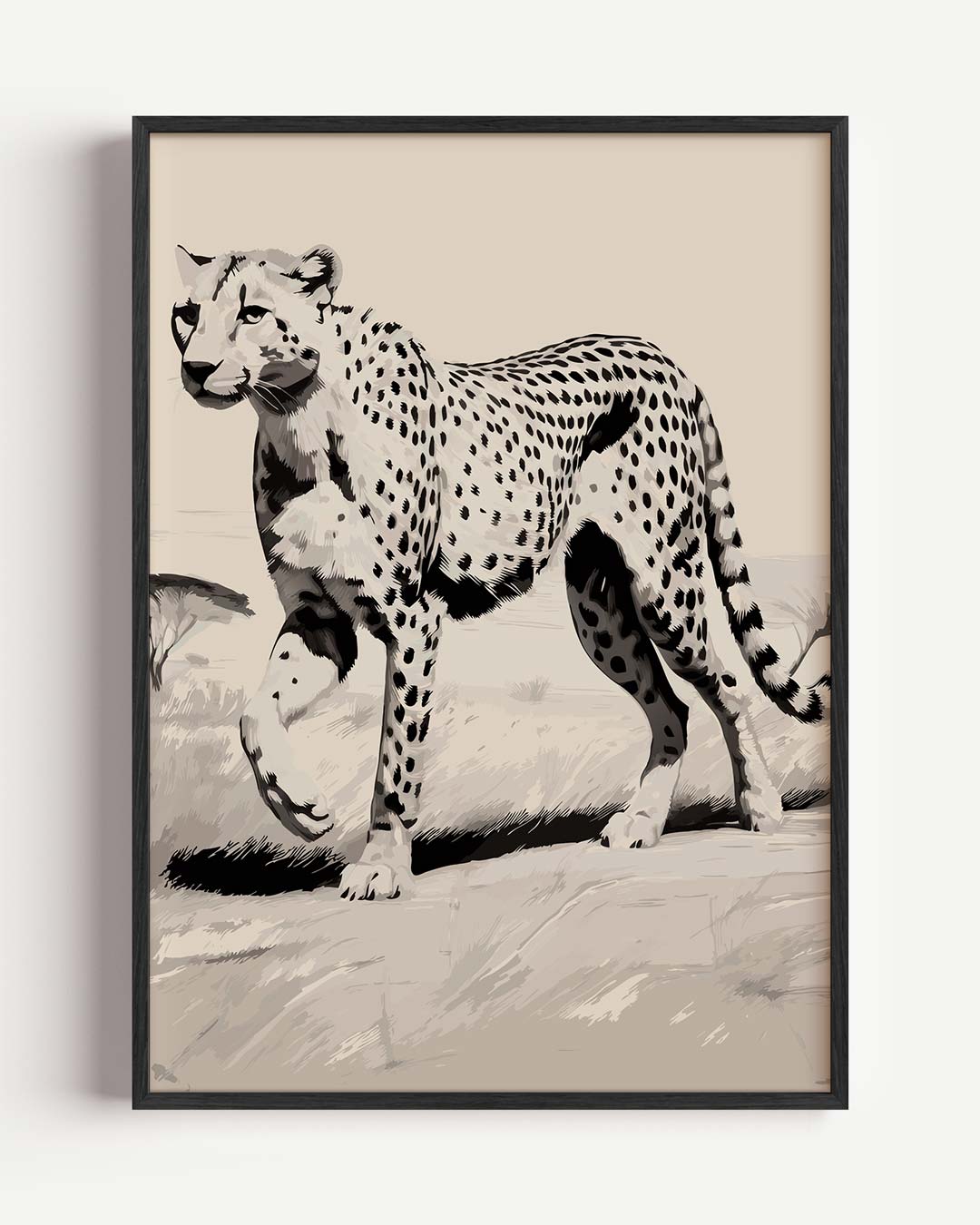 Elegant Luipaard in Sereen Landschap – dieren portret poster als wanddecoratie