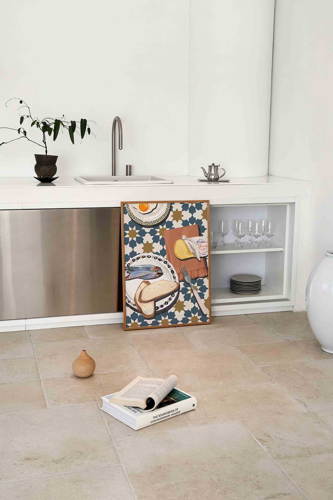 Ontbijt met vis en brood – culinaire wandkunst als portret poster