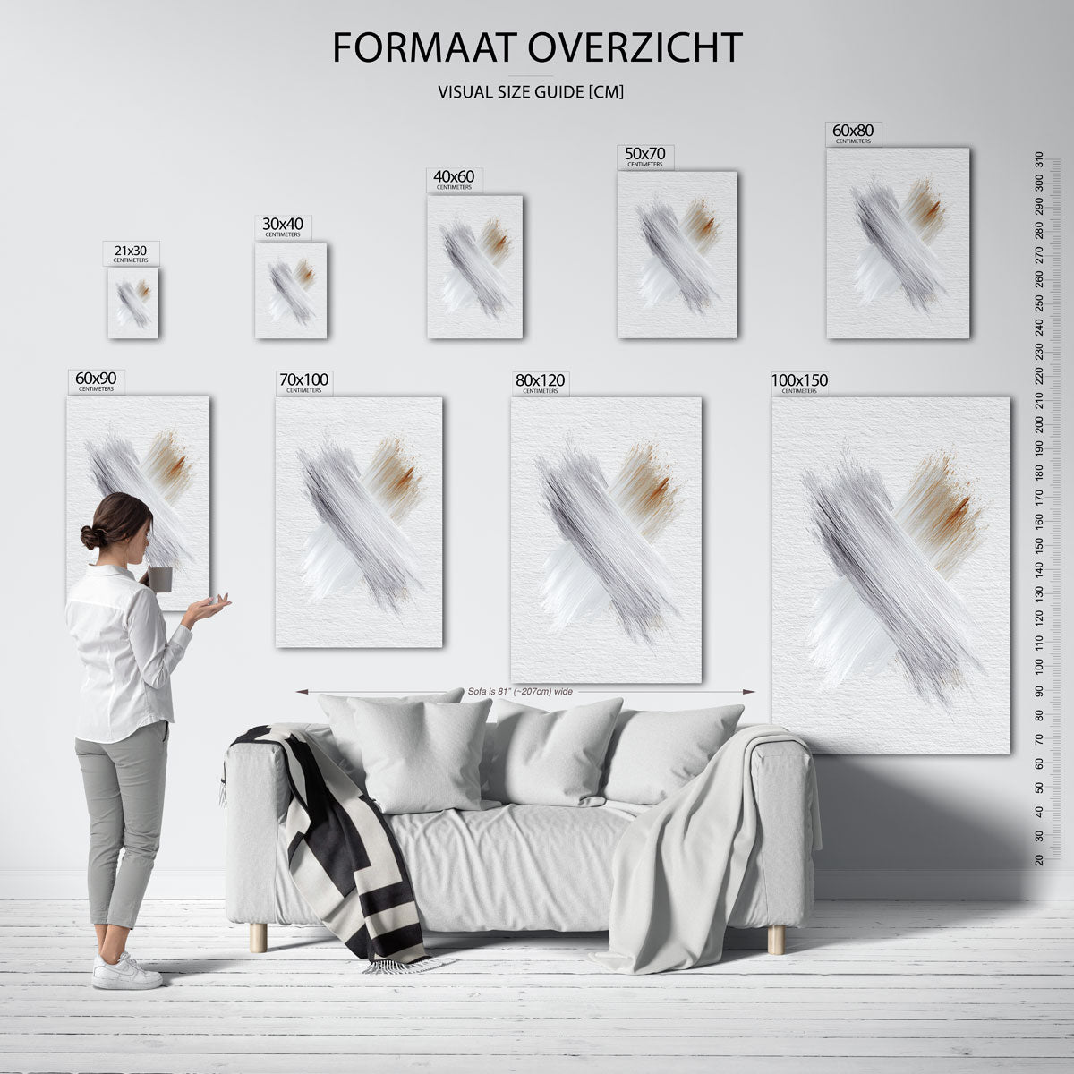 Kruisende penseelstreken – staande muurposter met abstracte vormen