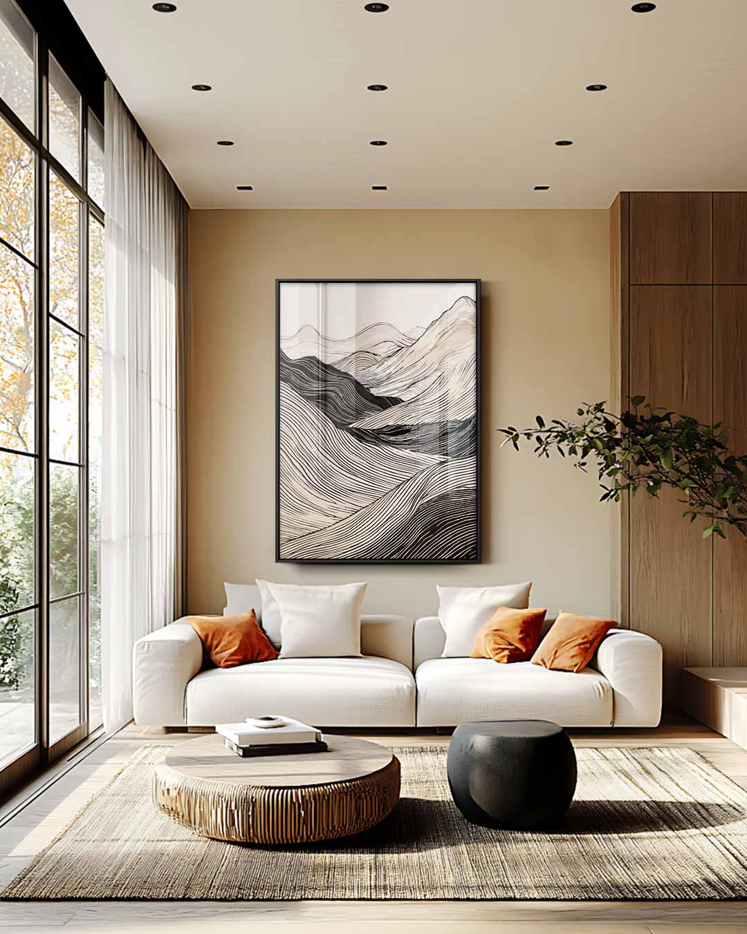 Zachte Lijnen Landschap – staande wandkunst voor woonkamer of interieur